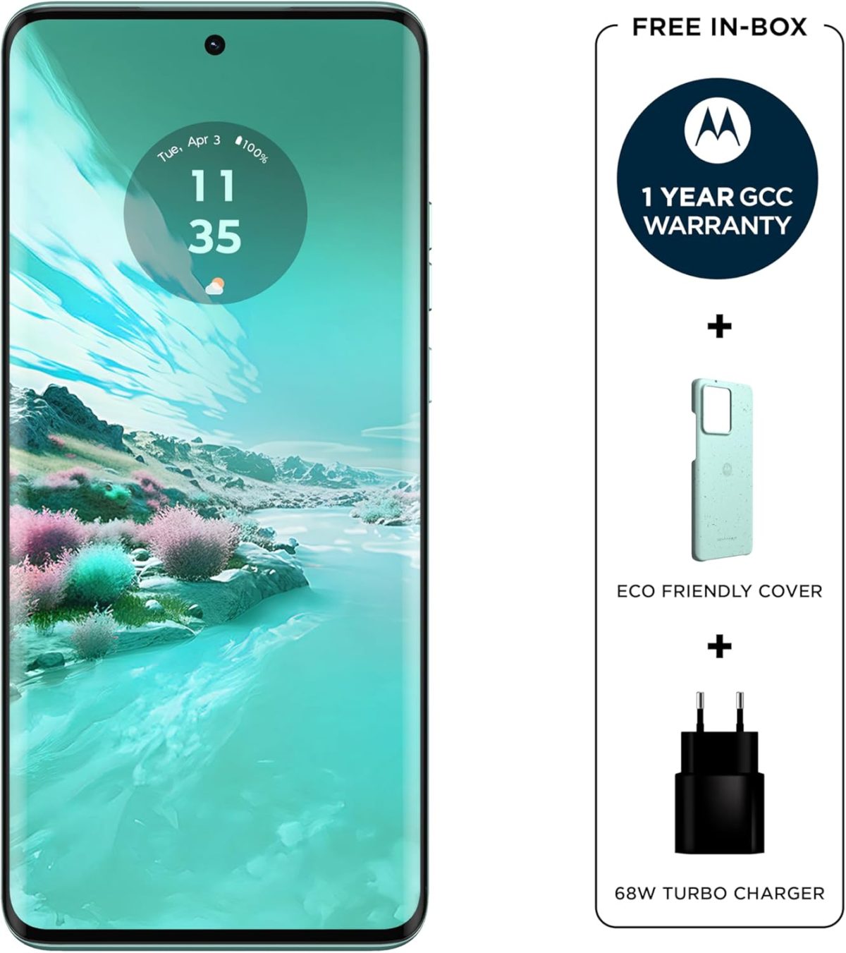⁦موتورولا ايدج 40 نيو، 12GB + 256GB، مقاومة للماء IP68، شاشة 6.6 انش pOLED 144Hz، شاحن توربو 68 واط، جلد نباتي - بحر مهدئ (ضمان لمدة عام من دول مجلس التعاون الخليجي)⁩ - الصورة ⁦2⁩