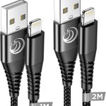 اييونوس كيبل شاحن ايفون [عبوتان 1 متر + 2 متر]، كيبل لايتنينج معتمد من ام اف اي، كيبل شحن سريع مغطى بالنايلون متوافق مع ايفون 14 13 12 11 برو ماكس ميني XS XR X 8 7 6 5، ايباد