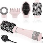 مجموعة فرش مجفف الشعر برو بيوتي 4 في 1 من باروين، مصفف شعر بالهواء الساخن مع 4 ملحقات كمجفف شعر، فرشاة هواء ساخن، موزع الشعر، فرشاة ساخنة لتصفيف الشعر، عناية أيونية خالية من التجعد، 1000 واط، زهري