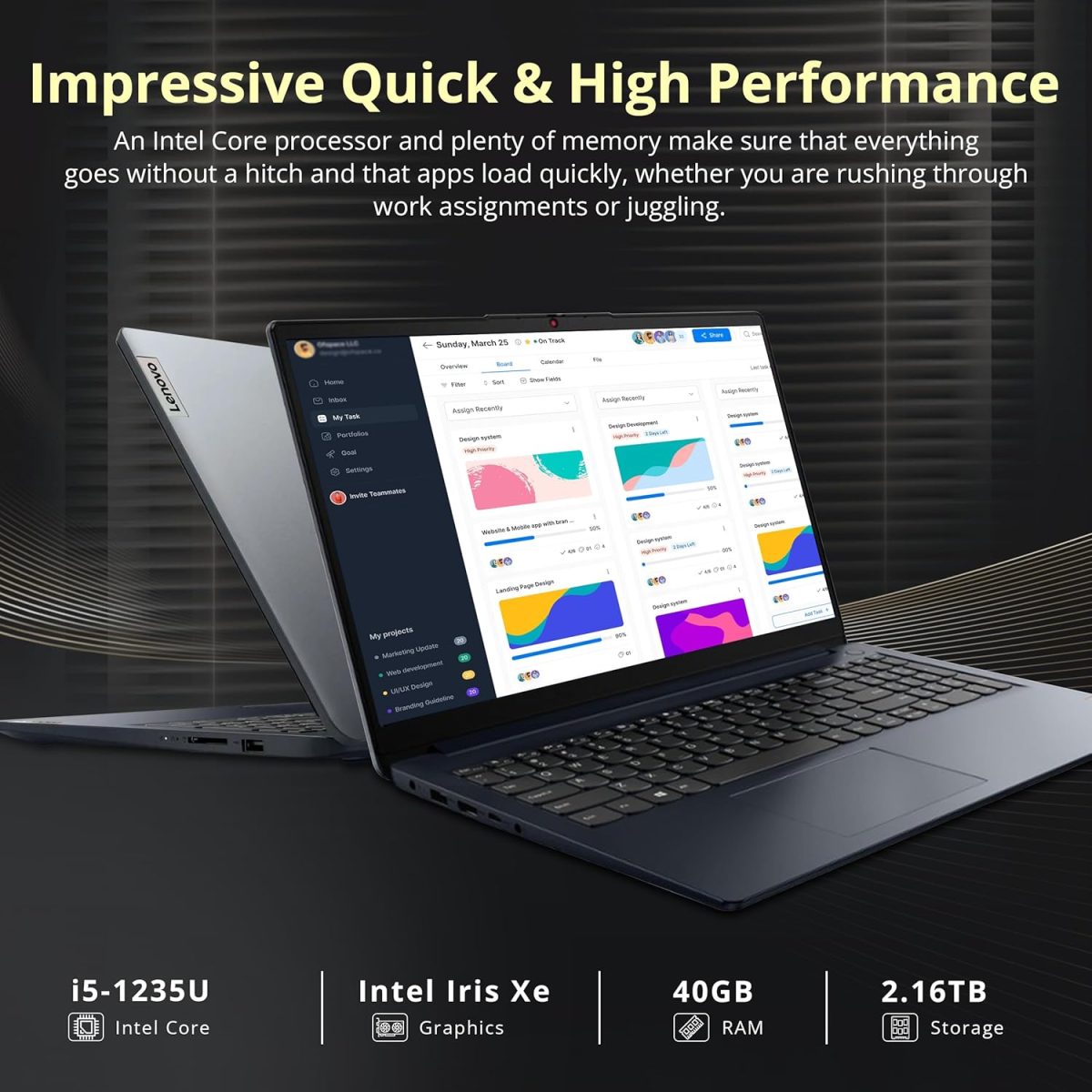 ⁦لينوفو لابتوب ايديا باد 1i بشاشة لمس FHD 15.6 انش ومعالج انتل i5 1235U وذاكرة RAM 40GB وتخزين 2.16TB (SSD 2TB + قاعدة شحن 160GB) وبطاقة عرض مرئي انتل ايريس Xe وكاميرا HD وصوت دولبي وواي فاي 6 وويندوز⁩ - الصورة ⁦3⁩