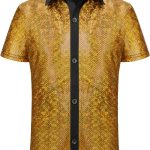 ولفول قميص ديسكو للاطفال الاولاد مزين بالترتر بازرار سفلية للحفلات التنكرية بنمط السبعينيات