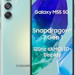سامسونج جوال جالكسي M55 5G (اخضر فاتح، 256 جيجابايت) (ذاكرة رام 8 جيجابايت) شاشة سوبر اموليد بلس 120 هرتز كاميرا 50 ميجابكسل ثنائي شرائح الاتصال 5000mAh 45 واط شحن فائق السرعة سناب دراجون® الجيل