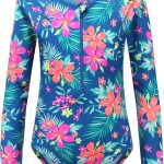 هوجوجو بدلة سباحة للبنات من قطعة واحدة بتصميم هاواي مكشكش، بدلة سباحة للشاطئ بلون ازرق/كم طويل، 14-16 سنة