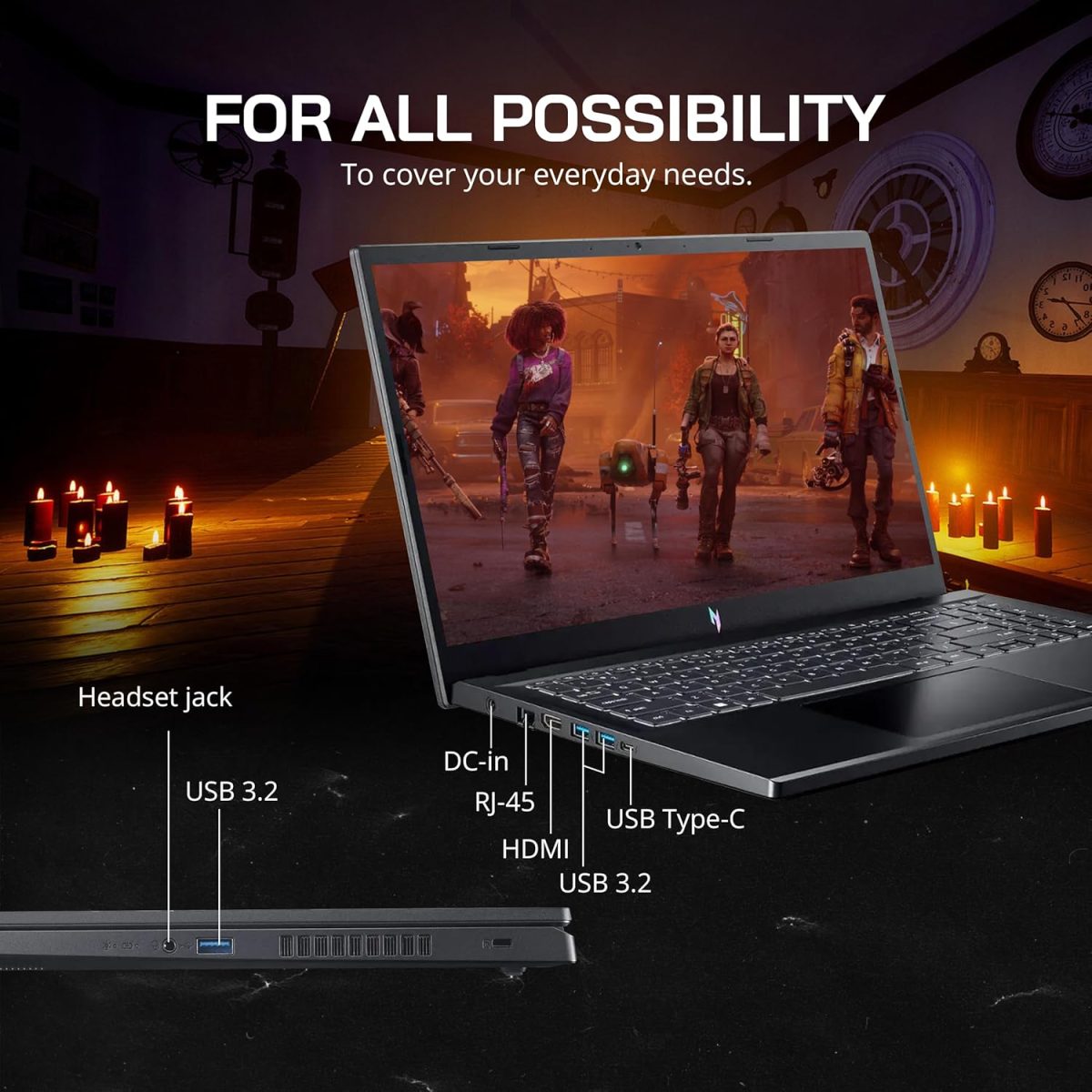 ⁦ايسر لابتوب العاب نيترو في 15 15.6 انش FHD IPS 144Hz انتل i9-13900H 32GB DDR5 1TB SSD جيفورس RTX 4060 8GB GDDR6 كيبورد باضاءة خلفية واي فاي 6 ويندوز 11 برو، اسود، مجموعة قاعدة شحن 256GB⁩ - الصورة ⁦9⁩