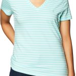 تي شيرت نوتيكا للنساء مريح للغاية من القطن المرن برقبة على شكل حرف V مخطط فائق النعومة