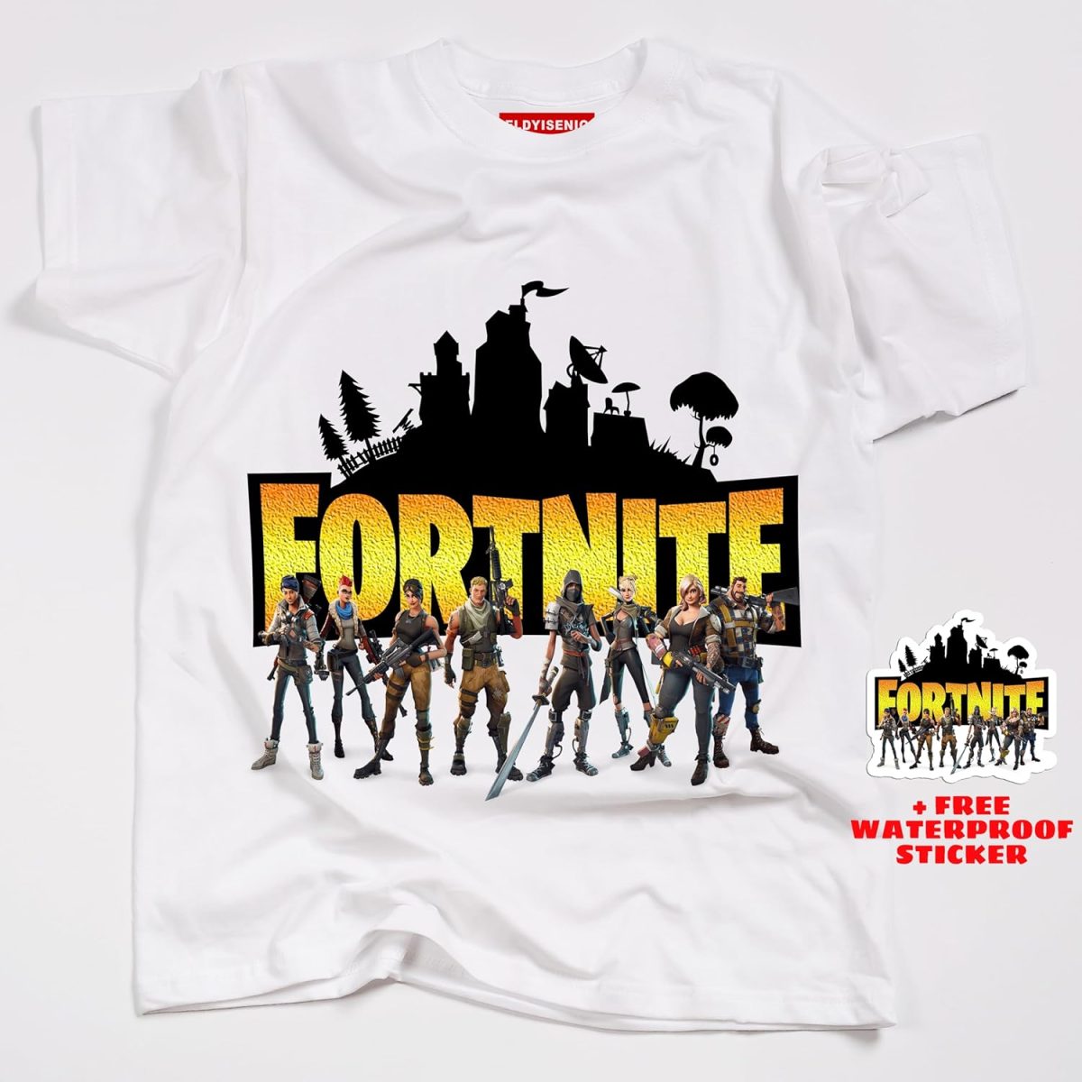 ⁦تي شيرت قطني بتصميم شخصيات فورتنايت للاطفال من الدايسينيو | شعار فورتنايت الجديد مع شخصيات | باتل رويال | لعبة فيديو للاطفال⁩ - الصورة ⁦3⁩