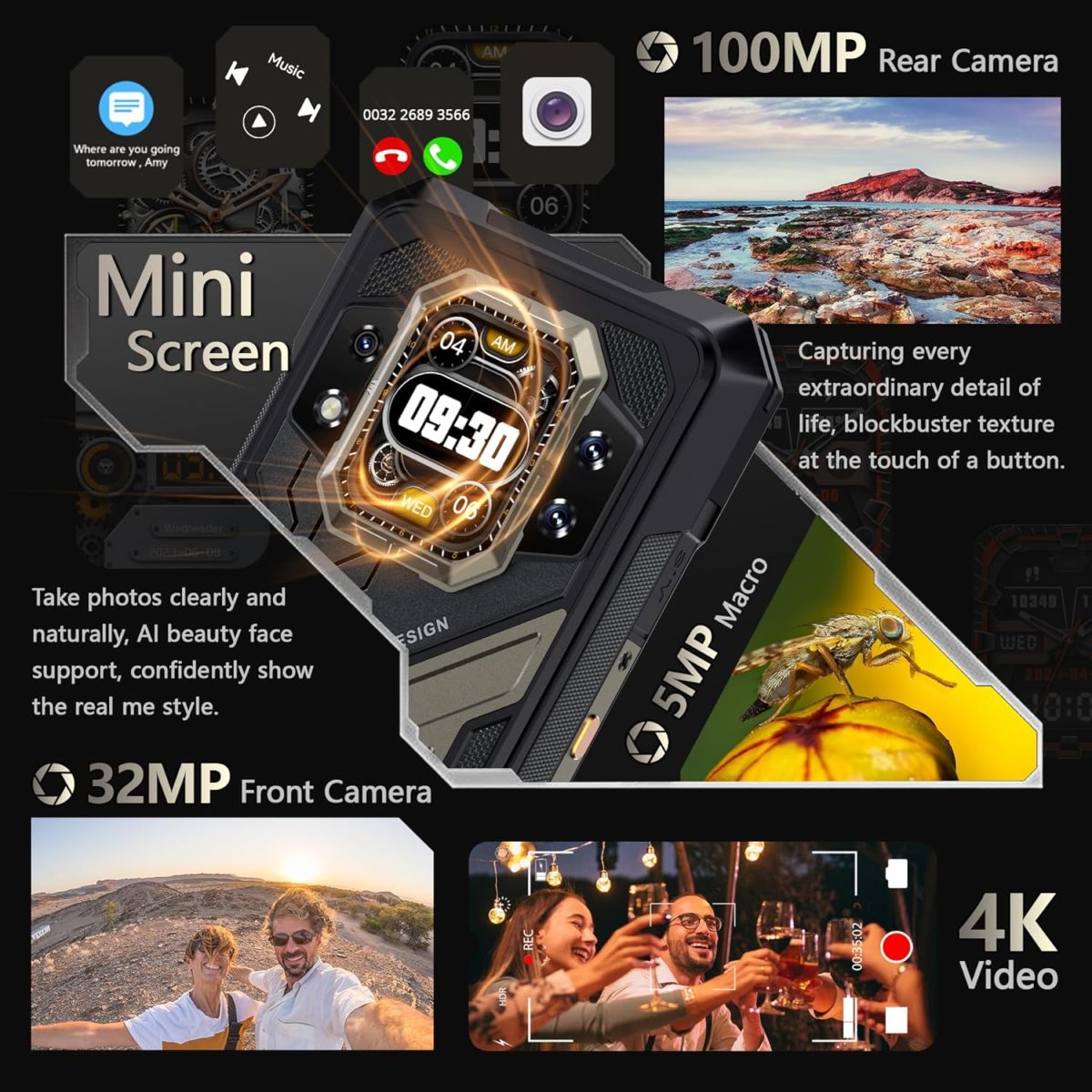 ⁦كوبت جوال كينج كونج اكس راجد 5G- ذاكرة RAM 32GB وروم 512GB، بطارية 10200mAh، كاميرا 100MP، شاشة مزدوجة 6.55 انش FHD+1.85 انش، IP68/IP69K، ثنائي شرائح الاتصال اندرويد 14، NFC/GPS/OTG⁩ - الصورة ⁦6⁩