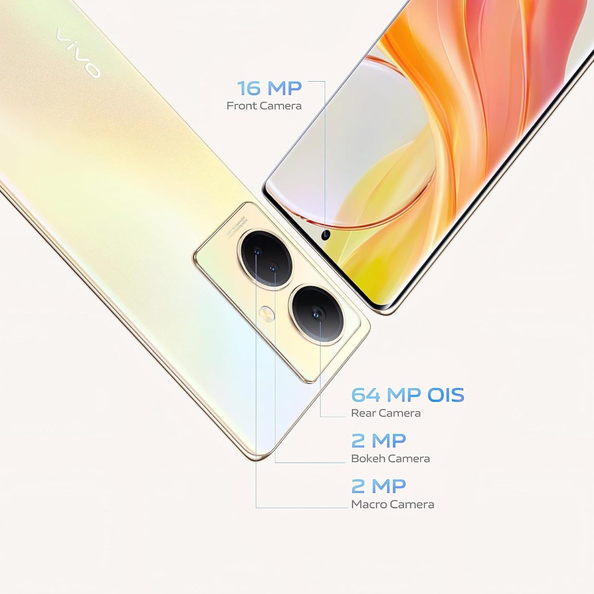 ⁦فيفو V29 لايت 5G ثنائي شرائح الاتصال (ذهبي دريمي، 12+8GB RAM، 256GB) شاشة AMOLED منحنية ثلاثية الابعاد 120Hz | كاميرا 64MP OIS | شحن 44 واط | NFC | شنطة ظهر، سماعات اذن + ضمان ممتد 24 متر + حماية شاشة⁩ - الصورة ⁦12⁩