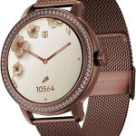 تايتن ساعة ذكية للنساء من فاليري 1.2 انش اموليد دائرية SS هيكل شبكي + سوار سيليكون لصحة المرأة درجة حرارة الجلد مستشعر اتصال بلوتوث (بني)