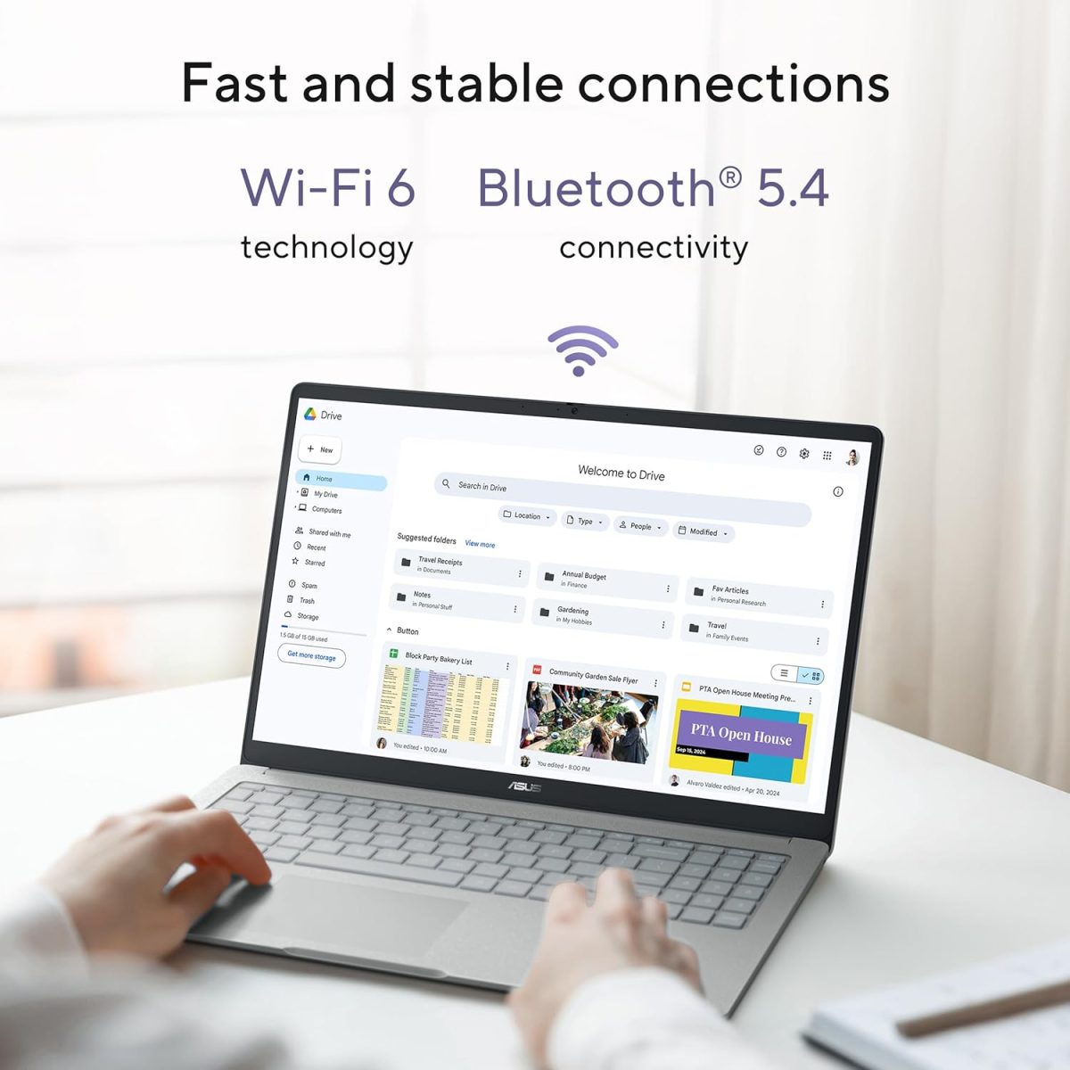 ⁦اسس لابتوب كروم بوك CX15، شاشة 15.6 انش FHD مضادة للتوهج، معالج انتل سيليرون N4500، تخزين 128GB، ذاكرة RAM 8GB، كروم او اس، رمادي نقي، CX1505CKA-AS88F-PG⁩ - الصورة ⁦8⁩