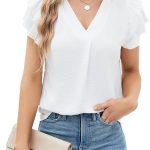 بلومينغ جيلي قميص كاجوال انيق للنساء باكمام قصيرة ورقبة على شكل حرف V، بلوزة عمل كاجوال صيفية 2025