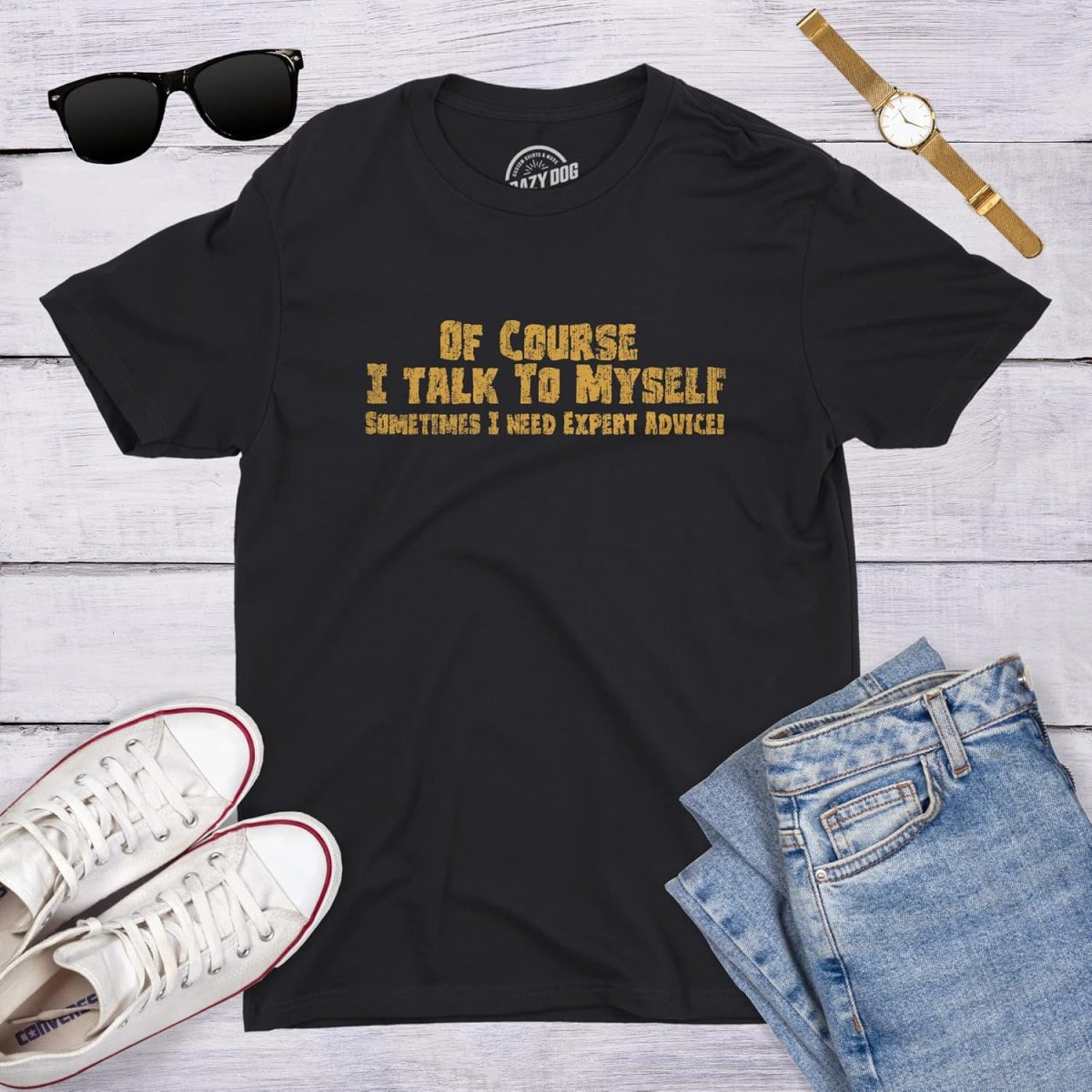 ⁦تيشيرت رجالي مطبوع عليه عبارة "of Course I Talk to Myself Sometimes I Need Expert Advice Funny Sarcasm"⁩ - الصورة ⁦5⁩