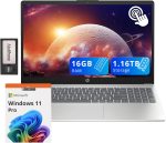 HP لابتوب بافليون بشاشة لمس HD مقاس 15.6 انش ومعالج انتل i3-1215U وذاكرة RAM 16GB وتخزين 1.16TB (SSD 1TB + قاعدة شحن 160GB) وبطاقة رسومات انتل UHD ولوحة ارقام وكاميرا ويب وواي فاي 6E وويندوز 11 برو