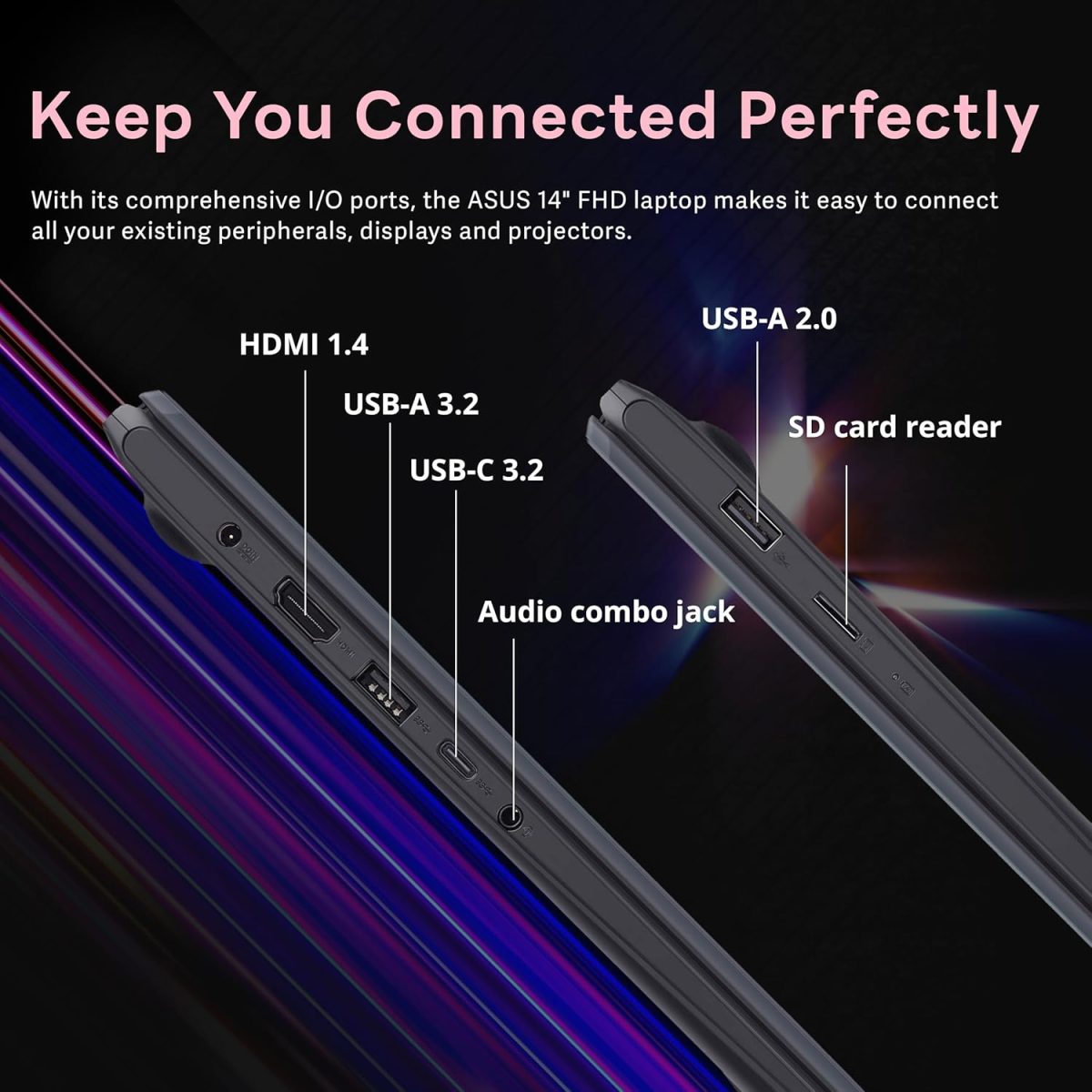 ⁦اسس لابتوب 14 انش FHD فائق الخفة، انتل بنتيوم N6000، ذاكرة RAM 4GB، تخزين 224GB (64GB eMMC + مجموعة قاعدة شحن 160GB)، بطاقة رسومات UHD، يعمل بالذكاء الاصطناعي، جاهز للكوبايلوت، عمر بطارية طويل، ويندوز⁩ - الصورة ⁦8⁩