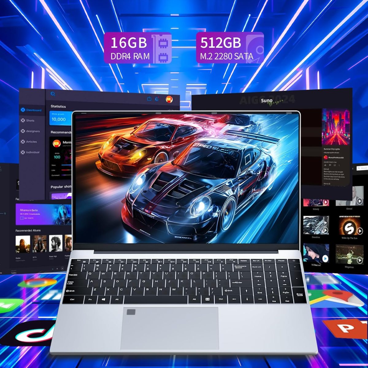 ⁦لابتوب العاب 15.6 انش من دانهو، 16GB RAM 512GB SSD، معالج N95 12° (حتى 3.4GHz)، FHD IPS زاوية مفتوحة 180 درجة، كيبورد مضيئة،⁩ - الصورة ⁦5⁩