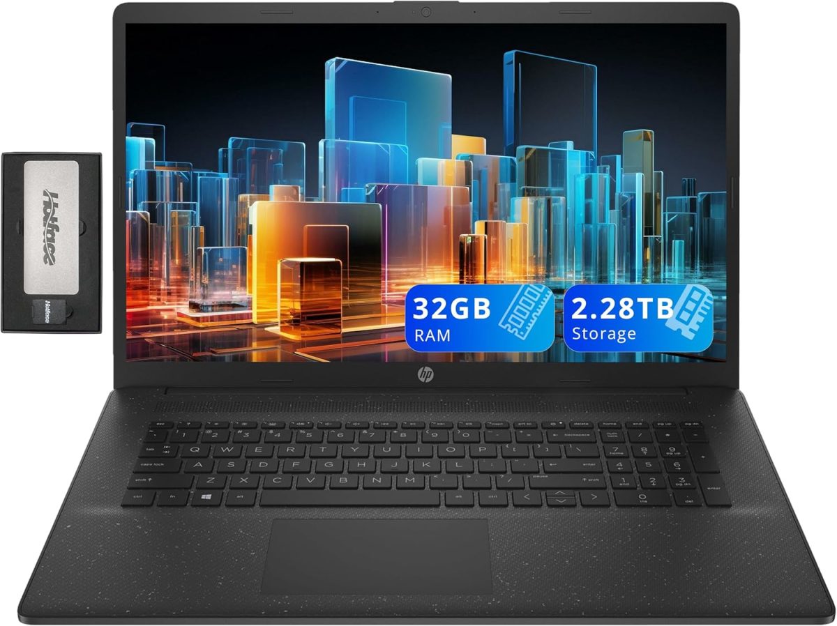 HP لابتوب اعمال 17.3 انش HD+ انتل i5-1334U، ذاكرة RAM 32GB، تخزين 2.28TB (SSD 2TB + قاعدة شحن 288GB) بطاقة رسومات انتل ايريس Xe، كيبورد بالحجم الكامل، واي فاي 6، كاميرا HD 720p، ويندوز 11، اسود