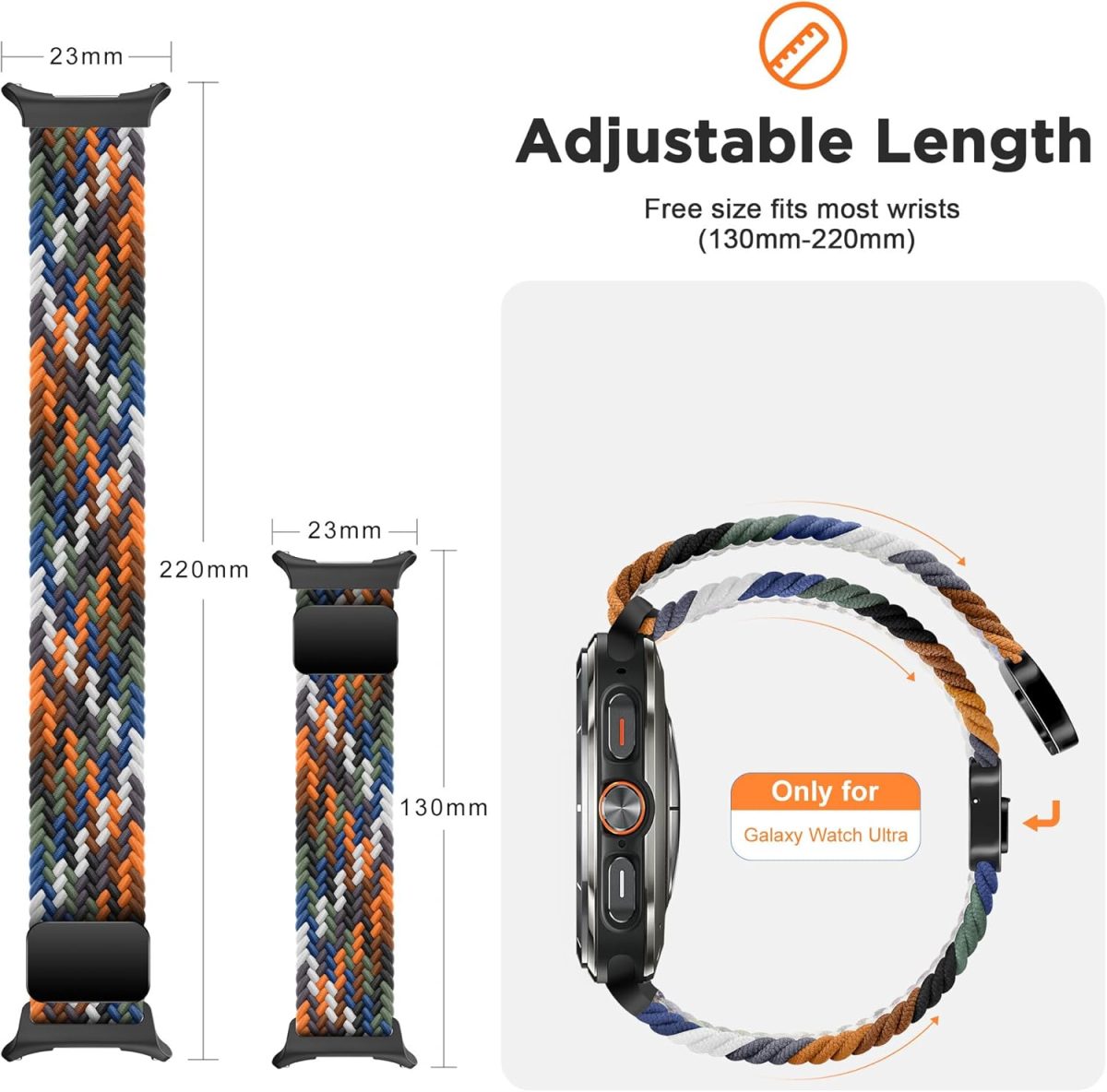 ⁦Compatible with Samsung Galaxy Watch Ultra Strap Quick Release Nylon Straps with Magnetic Metal Buckle, Adjustable Stretchy Sport Watch Band for Galaxy Watch Ultra 47mm⁩ - الصورة ⁦5⁩