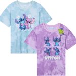 ديزني تي شيرت ستيتش من قطعتين للبنات والمراهقات باكمام قصيرة ورقبة دائرية ضيقة، عبوة من قطعتين ناعمة ومريحة وجيدة التهوية، هدايا للبنات