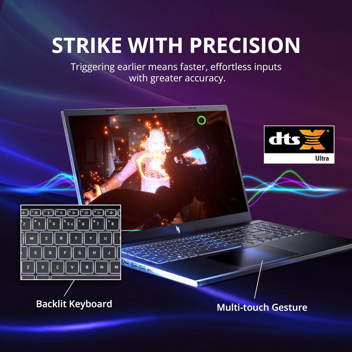 ⁦ايسر لابتوب العاب نيترو في 15 15.6 انش FHD IPS 144Hz انتل i9-13900H 32GB DDR5 1TB SSD جيفورس RTX 4060 8GB GDDR6 كيبورد باضاءة خلفية واي فاي 6 ويندوز 11 برو، اسود، مجموعة قاعدة شحن 256GB⁩ - الصورة ⁦6⁩