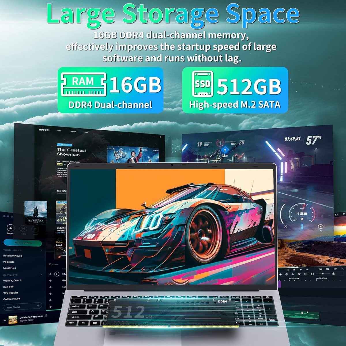 ⁦لابتوب اف اس جون ويندوز 11 برو/اوفيس 2019 بشاشة FHD 17.3 انش ومعالج سيليرون N5095 (حتى 2.9GHz) وDDR4 16GB RAM و512GB SSD وشاشة IPS FHD 1080P وقارئ بصمات وكيبورد باضاءة خلفية ومنفذ HDMI صغير و3 منافذ⁩ - الصورة ⁦5⁩