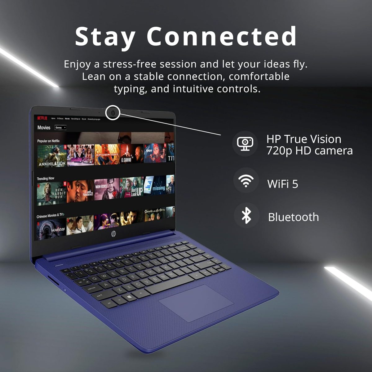 ⁦HP لابتوب ستريم 14 انش مايكرو ايدج HD، انتل سيليرون N4020، ذاكرة RAM 8GB، تخزين 224GB (مجموعة قاعدة شحن اي ام ام سي 64GB و160GB)، اوفيس 365 لمدة عام، كاميرا ويب، واي فاي 5، بلوتوث، ويندوز 11، ازرق⁩ - الصورة ⁦6⁩