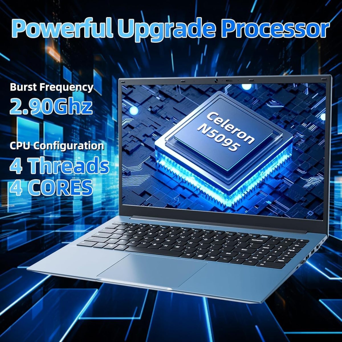 ⁦لابتوب ناكلود بذاكرة RAM 20GB و128GB EMMC+1024GB SSD قابل للتوسيع 4TB، 15.6 انش، واي فاي 6، سيليرون N5095 رباعي النواة، زاوية مفتوحة 180 درجة، 11 هوم، USB 3.2، HDMI، نوع C، 7000mAh (رمادي)⁩ - الصورة ⁦3⁩