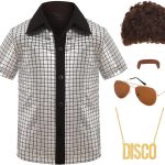 Boy's 70s Disco Costume - Sequins Short Sleeve Shirt, Gold Necklace & Funky Sunglasses - Retro Party Outfit