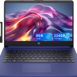 HP لابتوب ستريم 14 انش مايكرو ايدج HD، انتل سيليرون N4020، ذاكرة RAM 8GB، تخزين 224GB (مجموعة قاعدة شحن اي ام ام سي 64GB و160GB)، اوفيس 365 لمدة عام، كاميرا ويب، واي فاي 5، بلوتوث، ويندوز 11، ازرق
