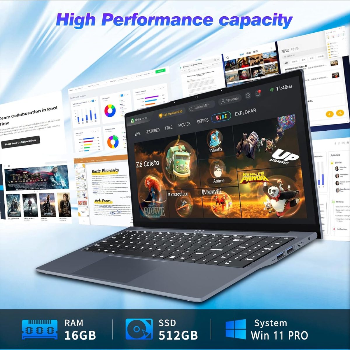 ⁦KUMNOSAL 16 Inch Laptop Computer, FHD IPS 1200p Screen, Gaming Laptop i5 (Up to 3.6GHz) for 16GB LPDDR4 RAM 512GB SSD, 180 Angle Open WiFi 5 HDMI Backlit Keyboard UHD Graphics 617 with Numeric Keypad⁩ - الصورة ⁦4⁩