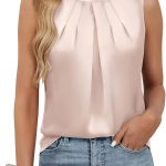 بي ام جيه ال بلوزة بدون اكمام للنساء من الحرير والساتان، ملابس عمل كاجوال صيفية 2025 بدون اكمام للعمل