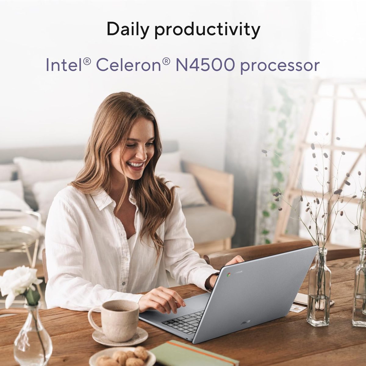 ⁦اسس لابتوب كروم بوك CX15، شاشة 15.6 انش FHD مضادة للتوهج، معالج انتل سيليرون N4500، تخزين 128GB، ذاكرة RAM 8GB، كروم او اس، رمادي نقي، CX1505CKA-AS88F-PG⁩ - الصورة ⁦5⁩