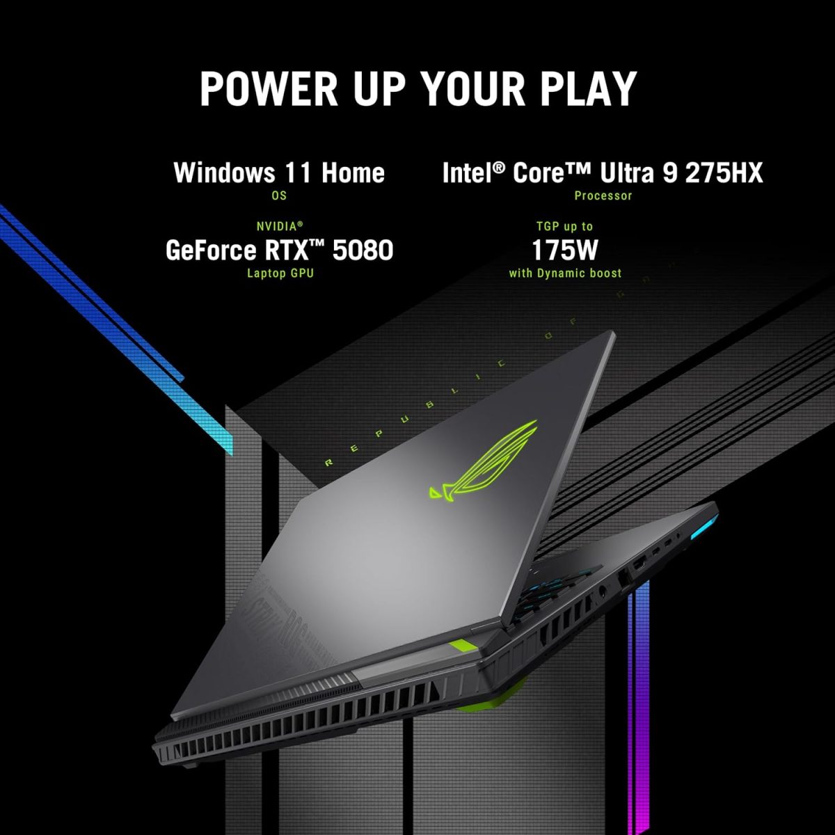 ⁦اسس, لابتوب العاب روج ستريكس G18 G815LW-S9033W، انتل كور الترا 9 275HX/32GB/1TB PCIE G4 SSD/انفيديا RTX5080/16GB GDDR7/ويندوز 11 هوم/18/كيبورد انجليزي-عربي/رمادي⁩ - الصورة ⁦3⁩