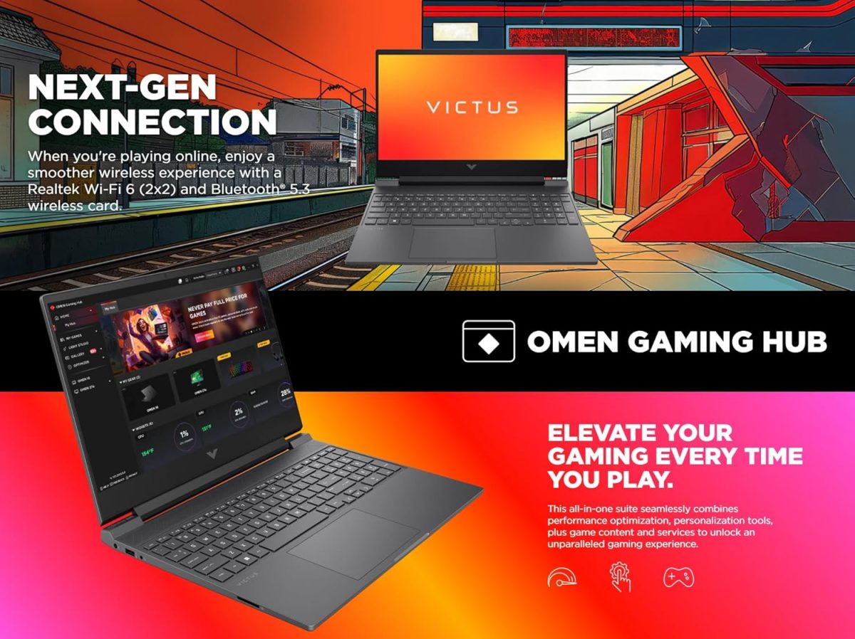 ⁦HP لابتوب العاب فيكتوس 15.6 انش FHD IPS 144Hz، AMD رايزن 5-8645HS، انفيديا جيفورس RTX 4050، واي فاي 6، كيبورد باضاءة خلفية، ويندوز 11 هوم، مع قاعدة ماوس (16GB RAM و1TB PCIe SSD)⁩ - الصورة ⁦6⁩