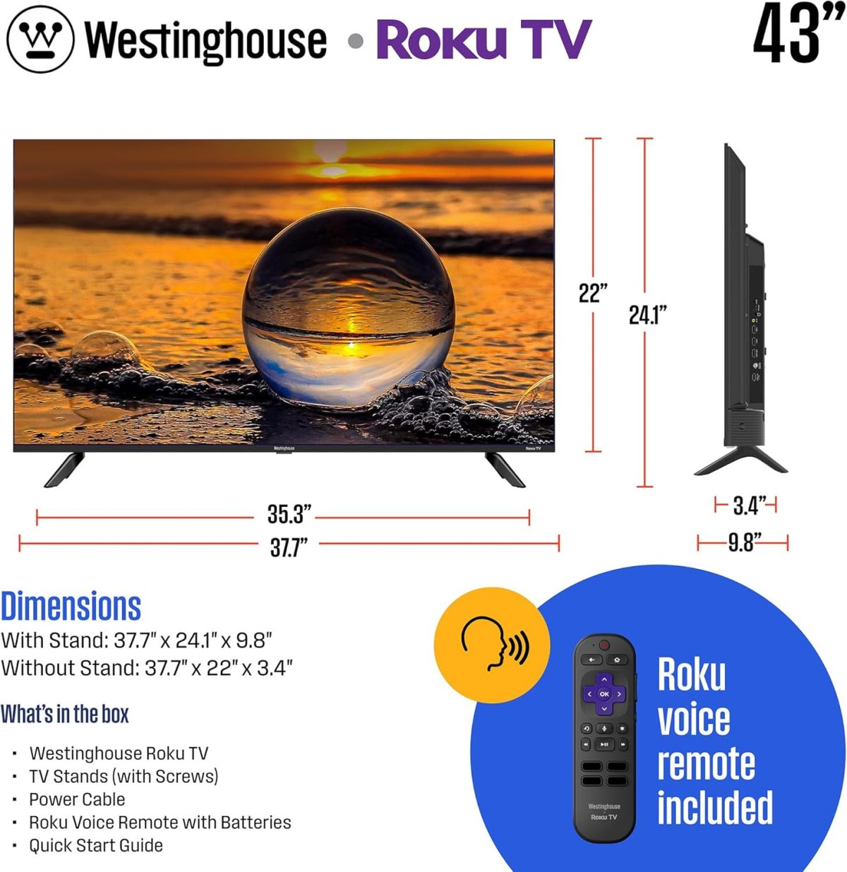 ⁦وستنجهاوس تلفزيون كيو ليد روكو من ايدجليس - تلفزيون ذكي 43 بوصة، 4K UHD مع HDR 10+، دولبي فيجن، اتصال واي فاي وتطبيق جوال، شاشة مسطحة متوافق مع ابل هوم كيت واليكسا ومساعد جوجل⁩ - الصورة ⁦6⁩