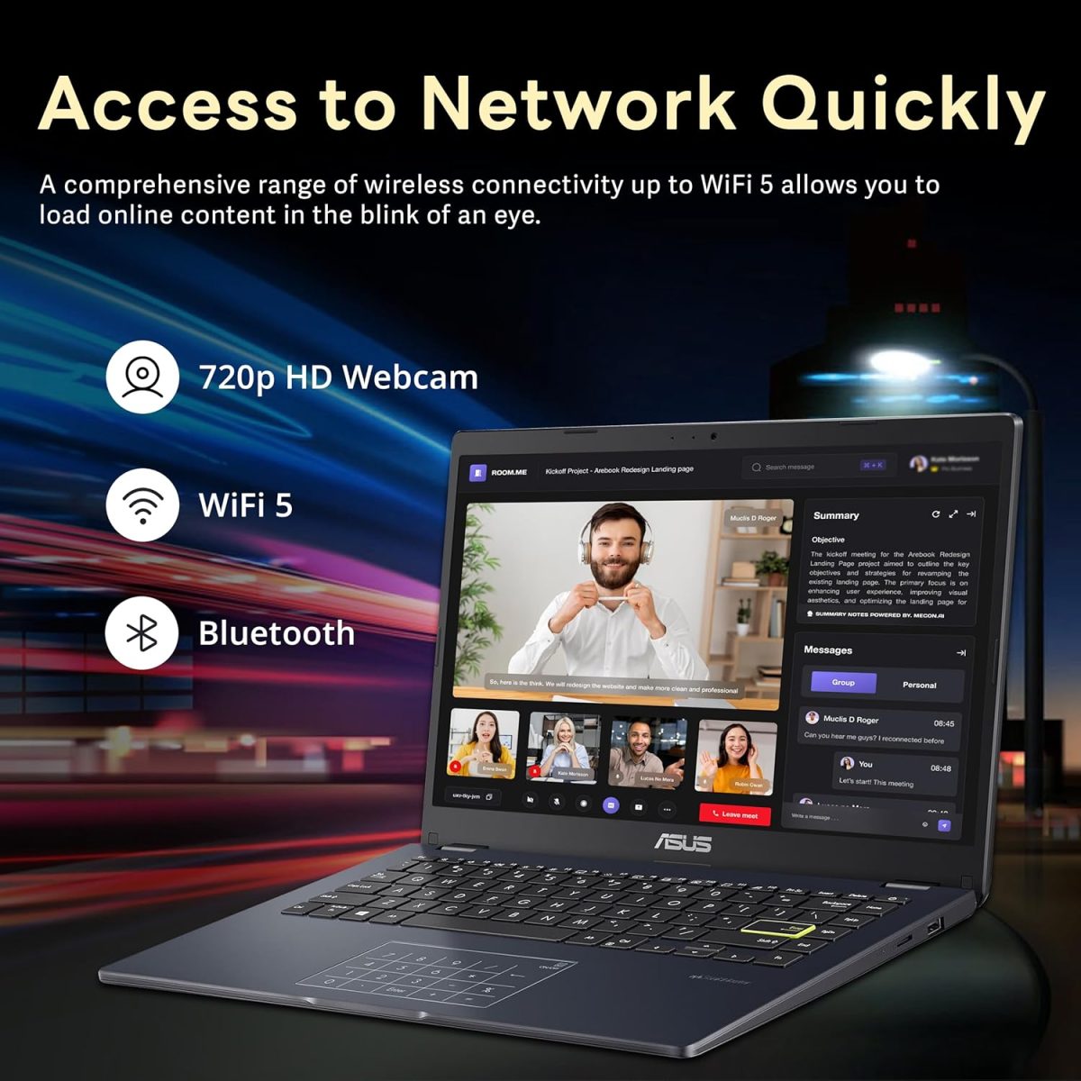 ⁦اسس لابتوب 14 انش FHD فائق الخفة، انتل بنتيوم N6000، ذاكرة RAM 4GB، تخزين 224GB (64GB eMMC + مجموعة قاعدة شحن 160GB)، بطاقة رسومات UHD، يعمل بالذكاء الاصطناعي، جاهز للكوبايلوت، عمر بطارية طويل، ويندوز⁩ - الصورة ⁦5⁩