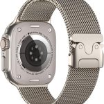 يو بيك سوار متوافق مع ساعة ابل الترا 2/الترا 49 ملم، سوار حلقي شبكي من الستانلس ستيل مع ابزيم بنمط المظلات لساعة ابل سلسلة 10 46 ملم، 9/8/7 45 ملم، SE2/SE/6/5/4 44 ملم، 3/2/1 42 ملم