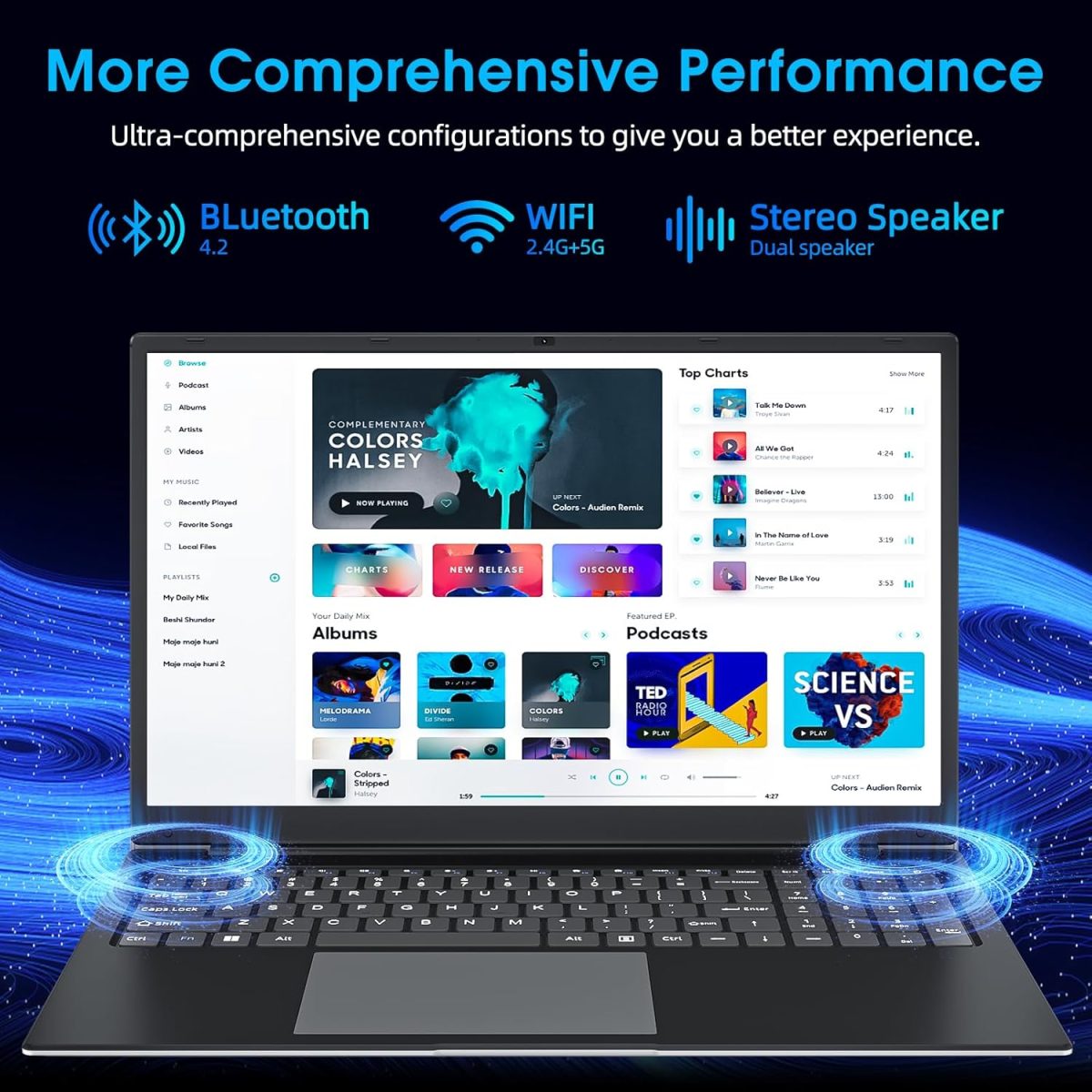 ⁦لابتوب ناكلود 17.3 انش، 4GB RAM 128GB SSD، نوت بوك I3 5005U، FHD IPS، 2 × USB 3.2، بلوتوث 4.2، واي فاي ثنائي النطاق، ذاكرة قابلة للتوسيع 512GB TF⁩ - الصورة ⁦4⁩