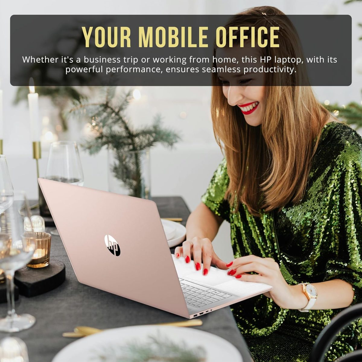 ⁦HP 17.3" HD+ BrightView Laptop, Intel Celeron N4120, 8GB RAM, 416GB Storage (256GB SSD + 160GB Docking Station Set), Intel UHD Graphics, Full-Size Keyboard, Webcam, Wi-Fi, Windows 11 Home, Rose Gold⁩ - الصورة ⁦7⁩
