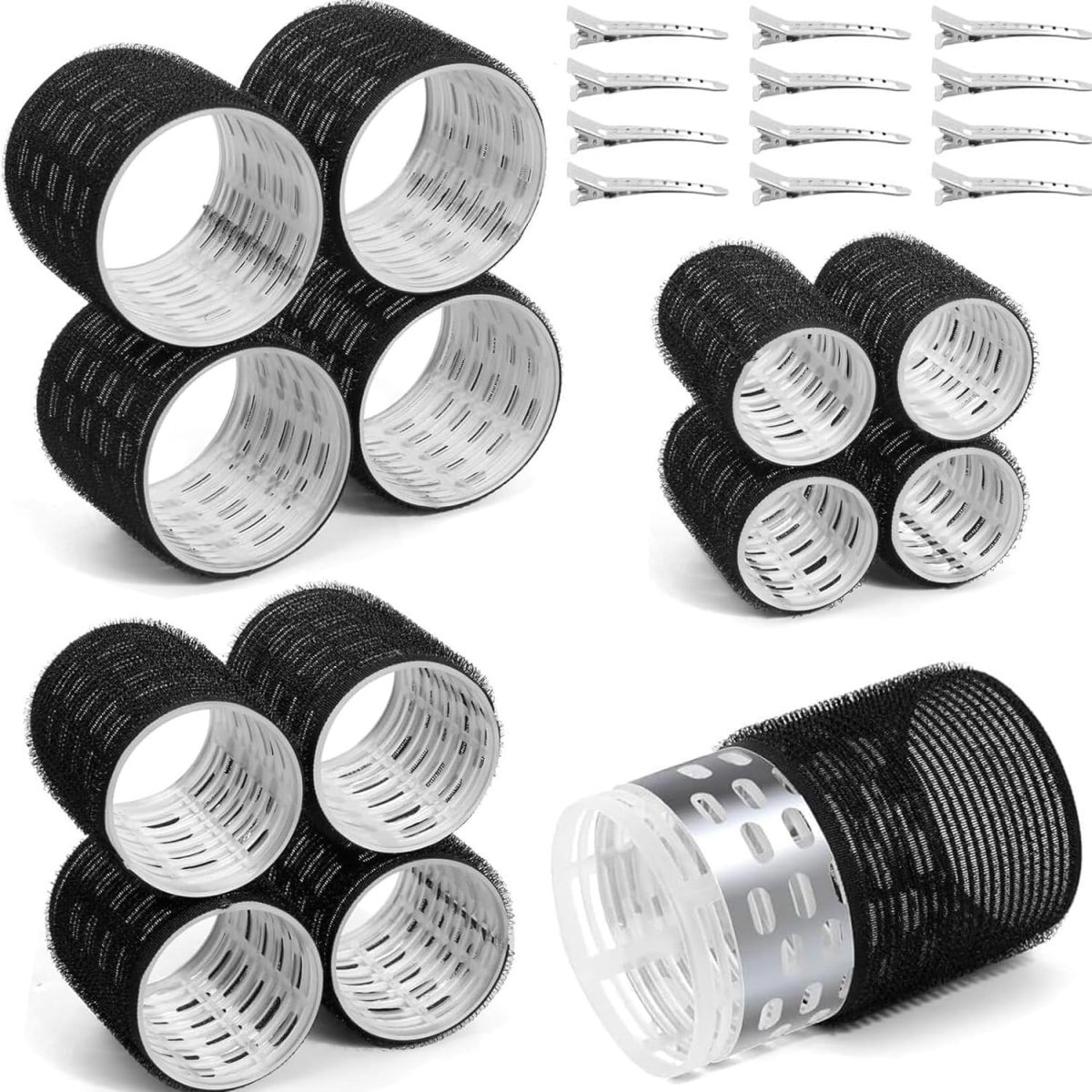 Premify 24 Pcs Thermal Rollers & Clips, Self Holding Curlers, Large Set for Long Medium Short Hair Volume, Self Grip for Salon Styling
