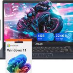 اسس لابتوب 14 انش FHD فائق الخفة، انتل بنتيوم N6000، ذاكرة RAM 4GB، تخزين 224GB (64GB eMMC + مجموعة قاعدة شحن 160GB)، بطاقة رسومات UHD، يعمل بالذكاء الاصطناعي، جاهز للكوبايلوت، عمر بطارية طويل، ويندوز