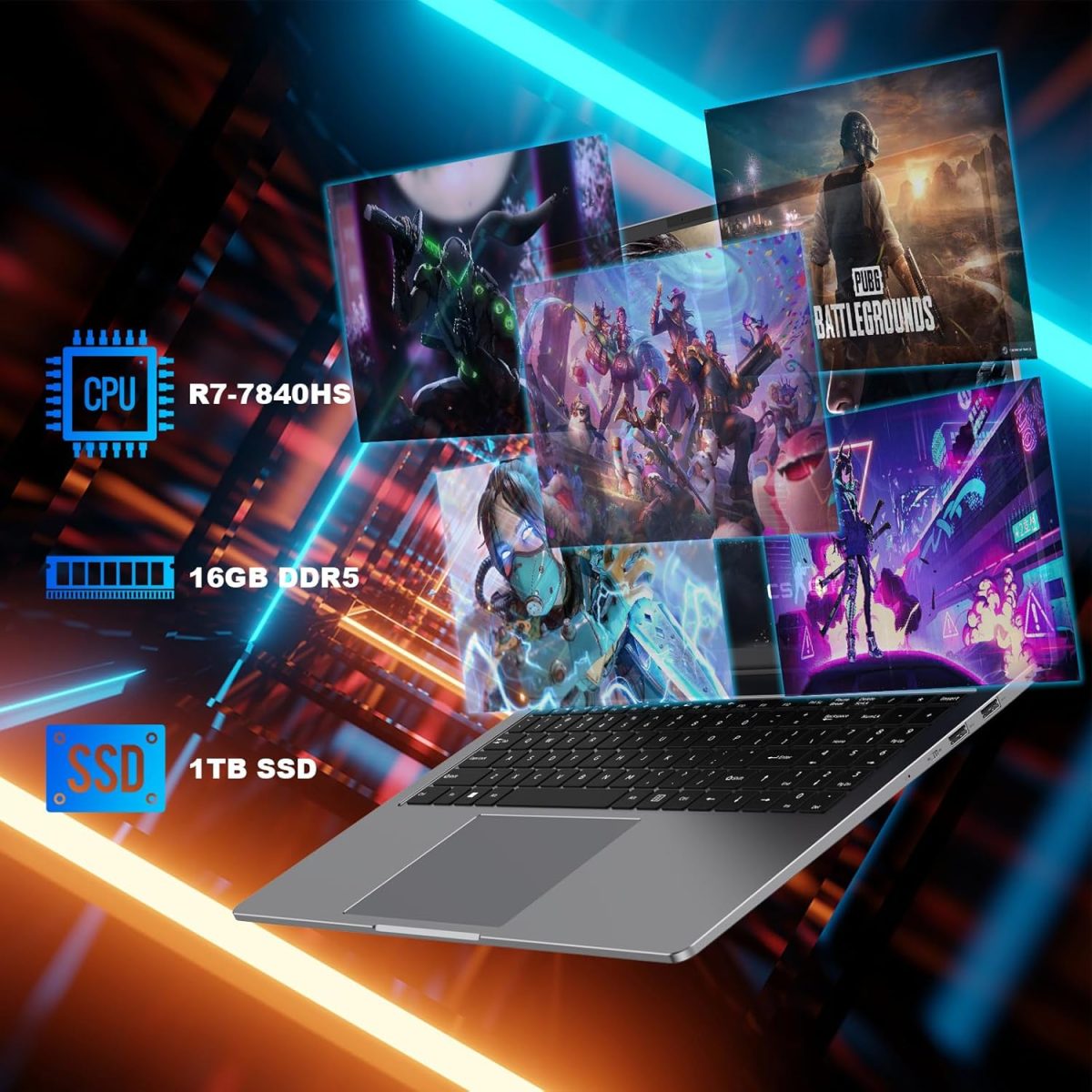 ⁦لابتوب العاب 16 انش 2.5K IPS، لابتوب 16GB DDR5 1TB SSD معالج AMD رايزن 7 7840HS (حتى 5.1GHz)، لابتوب تقليدي واي فاي 6 بلوتوث 5.2 USB 3.1×3 HDMI × 1 منفذ صوت ×1 نظام تبريد للالعاب⁩ - الصورة ⁦8⁩
