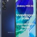 سامسونج جوال جالكسي M55 ثنائي شرائح الاتصال بذاكرة روم 256GB وذاكرة RAM 8GB (جي اس ام فقط | بدون سي دي ام ايه) هاتف ذكي 5G مفتوح من المصنع (ازرق داكن) - اصدار عالمي