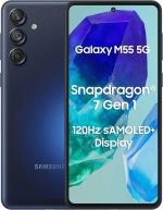 سامسونج جوال جالكسي M55 ثنائي شرائح الاتصال بذاكرة روم 256GB وذاكرة RAM 8GB (جي اس ام فقط | بدون سي دي ام ايه) هاتف ذكي 5G مفتوح من المصنع (ازرق داكن) - اصدار عالمي