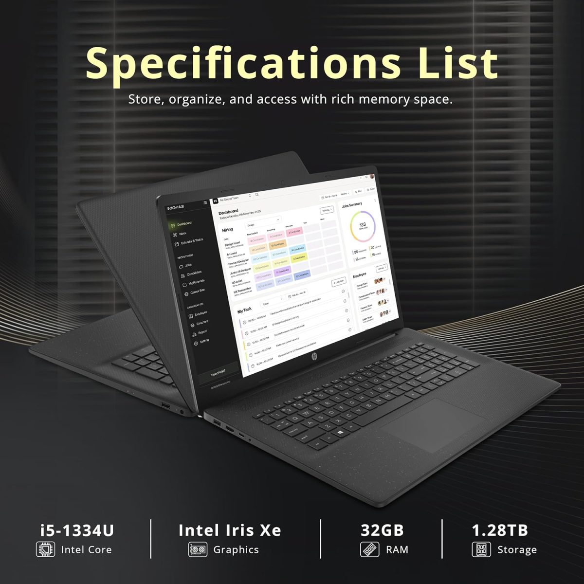 ⁦HP لابتوب اعمال 17.3 انش HD+ انتل i5-1334U، ذاكرة RAM 32GB، تخزين 1.28TB (1TB SSD + قاعدة شحن 288GB)، بطاقة رسومات انتل ايرس Xe، كيبورد رقمية، واي فاي 6، كاميرا ويب، ويندوز 11 برو، اسود⁩ - الصورة ⁦3⁩