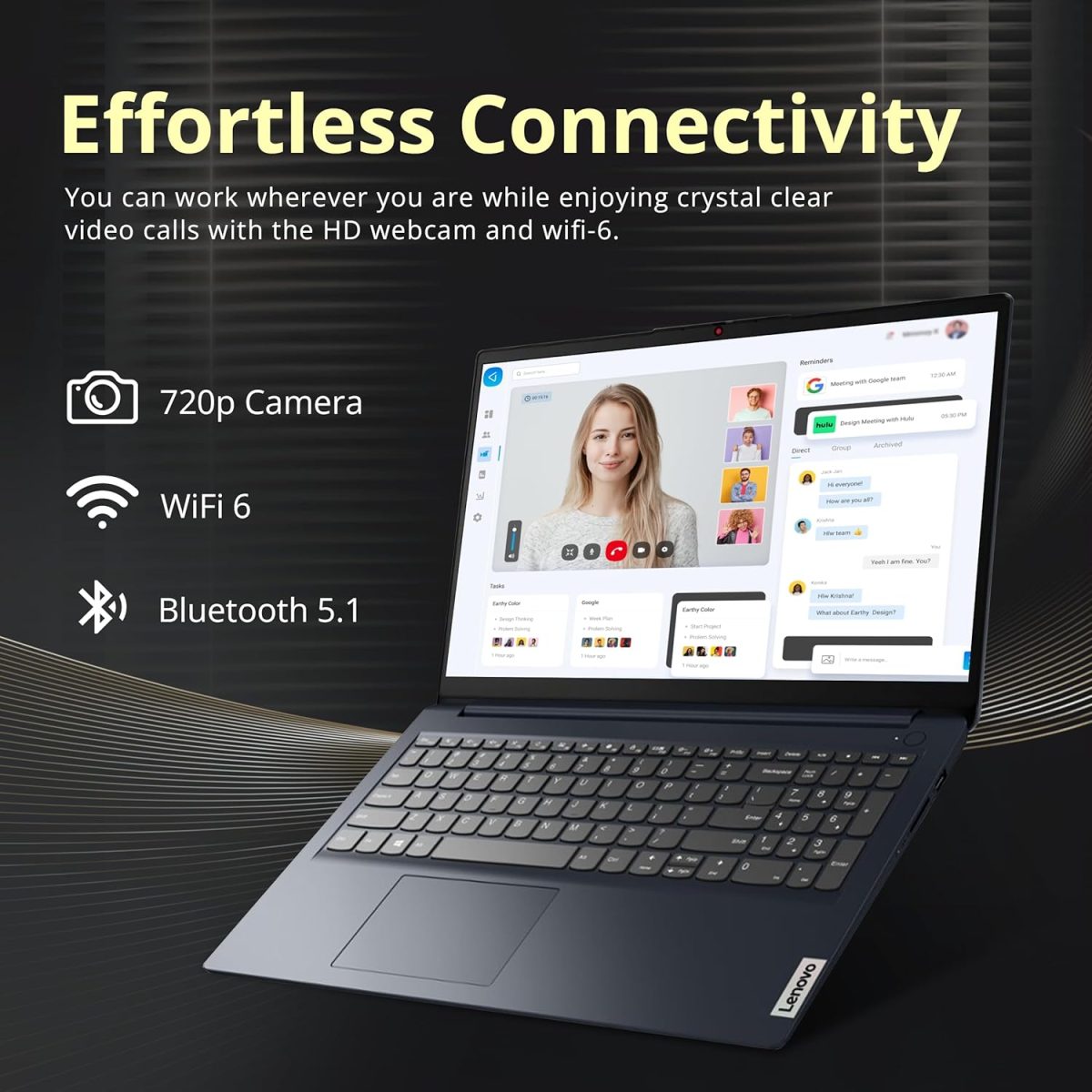 ⁦لينوفو لابتوب ايديا باد 1i بشاشة لمس FHD 15.6 انش ومعالج انتل i5-1235U وذاكرة RAM 40GB وتخزين 1.16TB (SSD 1TB + قاعدة شحن 160GB) وبطاقة رسومات انتل ايريس Xe ولوحة ارقام وصوت دولبي وواي فاي 6 وويندوز⁩ - الصورة ⁦5⁩