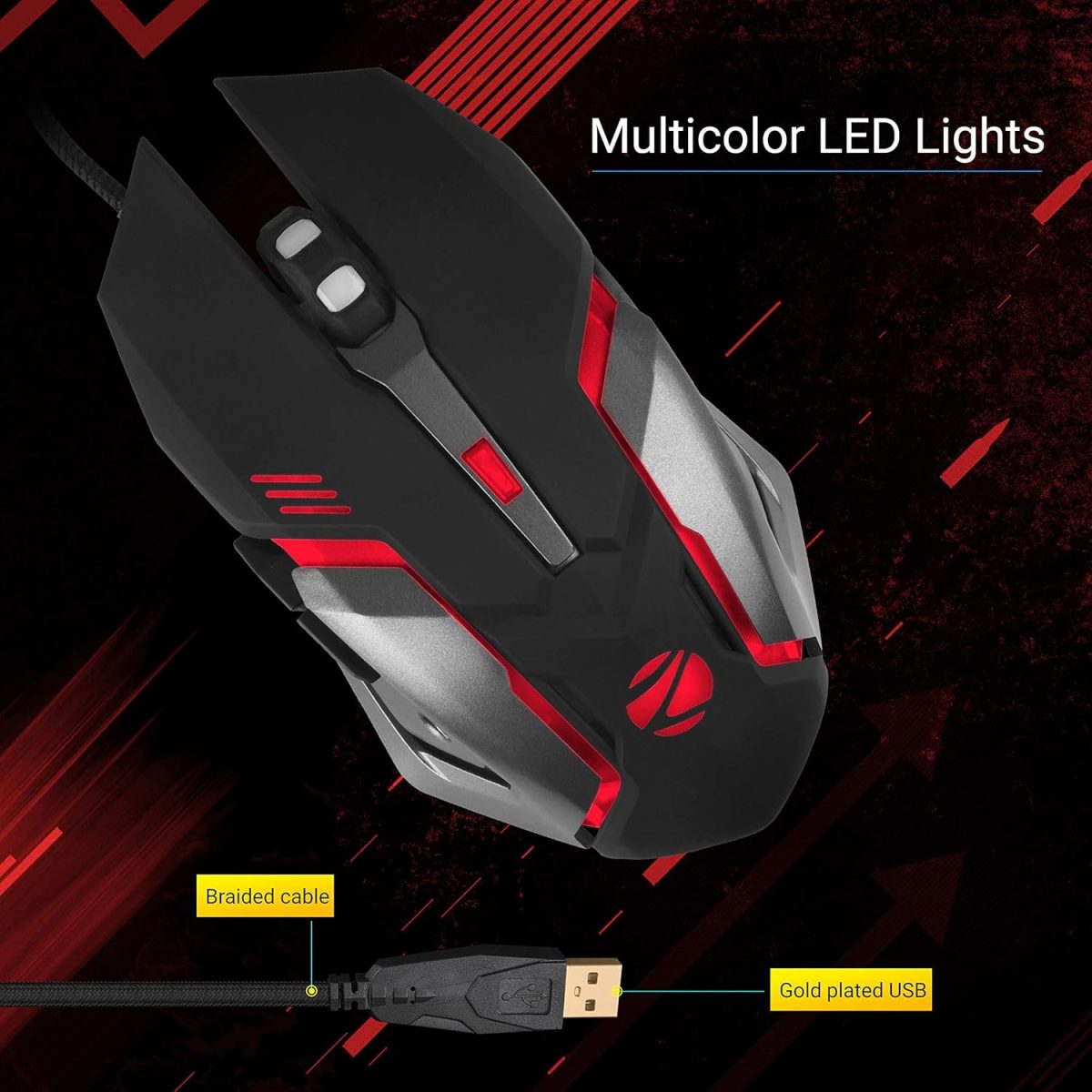 ⁦زيبرونيكس ماوس العاب ضوئي USB مع تاثير LED من زيب-ترانسفورمر-ام (اسود)⁩ - الصورة ⁦3⁩