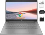 HP لابتوب كروم بوك 14 انش HD فلاجشيب للطلاب والاعمال، معالج سيليرون رباعي النواة N4120، ذاكرة RAM 4GB، تخزين 192GB (64GB eMMC + بطاقة 128GB)، كاميرا ويب، واي فاي، بطارية طويلة، كروم OS+ ملحق هابكسيل