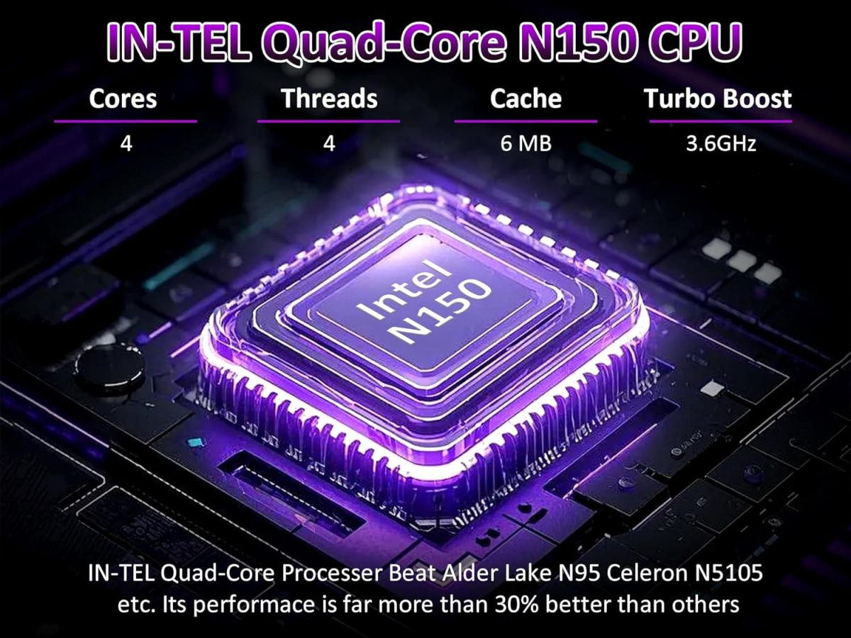 ⁦لابتوب 32GB RAM مع 1TB NVMe SSD، معالج انتل N150 رباعي النواة (حتى 3.6GHz)، شاشة 15.6 انش FHD IPS، بطارية 8000mAh، كيبورد باضاءة خلفية، كاميرا ويب للخصوصية، فتح بصمة الاصبع، ويندوز 11 برو⁩ - الصورة ⁦2⁩