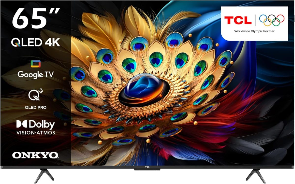 TCL تلفزيون جوجل سمارت 65 بوصة 4K QLED برو HDR 10+، دولبي فيجن اتموس، 120Hz VRR+120Hz DLG، اونكيو 2.1 قناة، تصميم نحيف وحيد الهيكل - 65C655 (موديل 2024)