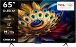 TCL تلفزيون جوجل سمارت 65 بوصة 4K QLED برو HDR 10+، دولبي فيجن اتموس، 120Hz VRR+120Hz DLG، اونكيو 2.1 قناة، تصميم نحيف وحيد الهيكل - 65C655 (موديل 2024)